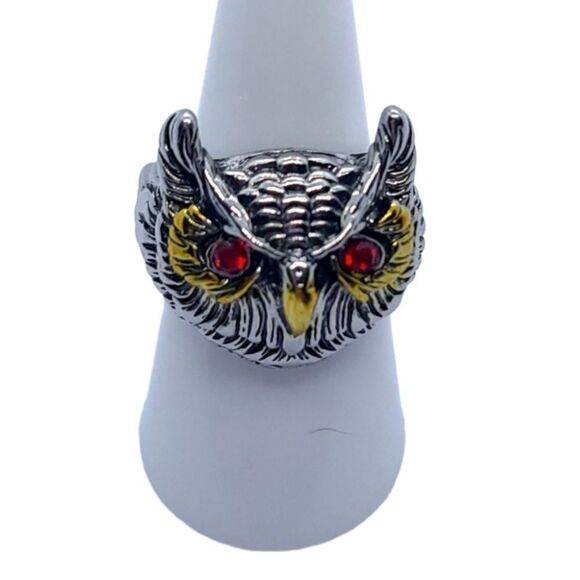 Red Eye Owl Statement Ring 3D Unisex Native American Stainless Steel Jewelry - Picture 3 of 7
